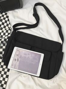 Bolso bandolera multibolsillo para hombre, bolso deportivo para estudiante universitario de secundaria para viajes, escuela universitaria - Negro - Ver 5