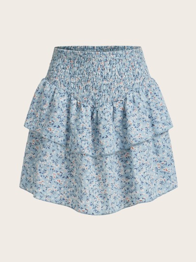 Urlaubsstil lässiger Ditsy Blumen Rüschen Saum Rock