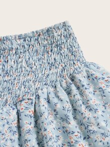 ROMWE 度假风格休闲碎花荷叶边下摆半身裙 - 淺藍色 - 查看 3