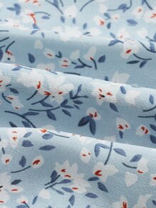 ROMWE 度假风格休闲碎花荷叶边下摆半身裙 - 淺藍色 - 查看 4