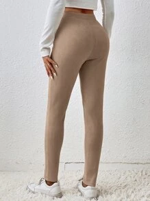 SHEIN Essnce Solid High Waist Leggings - Brown - View 2
