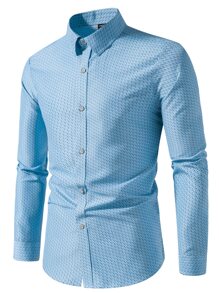 Manfinity Mode 男士滿版印花襯衫 - 藍色 - 查看 1