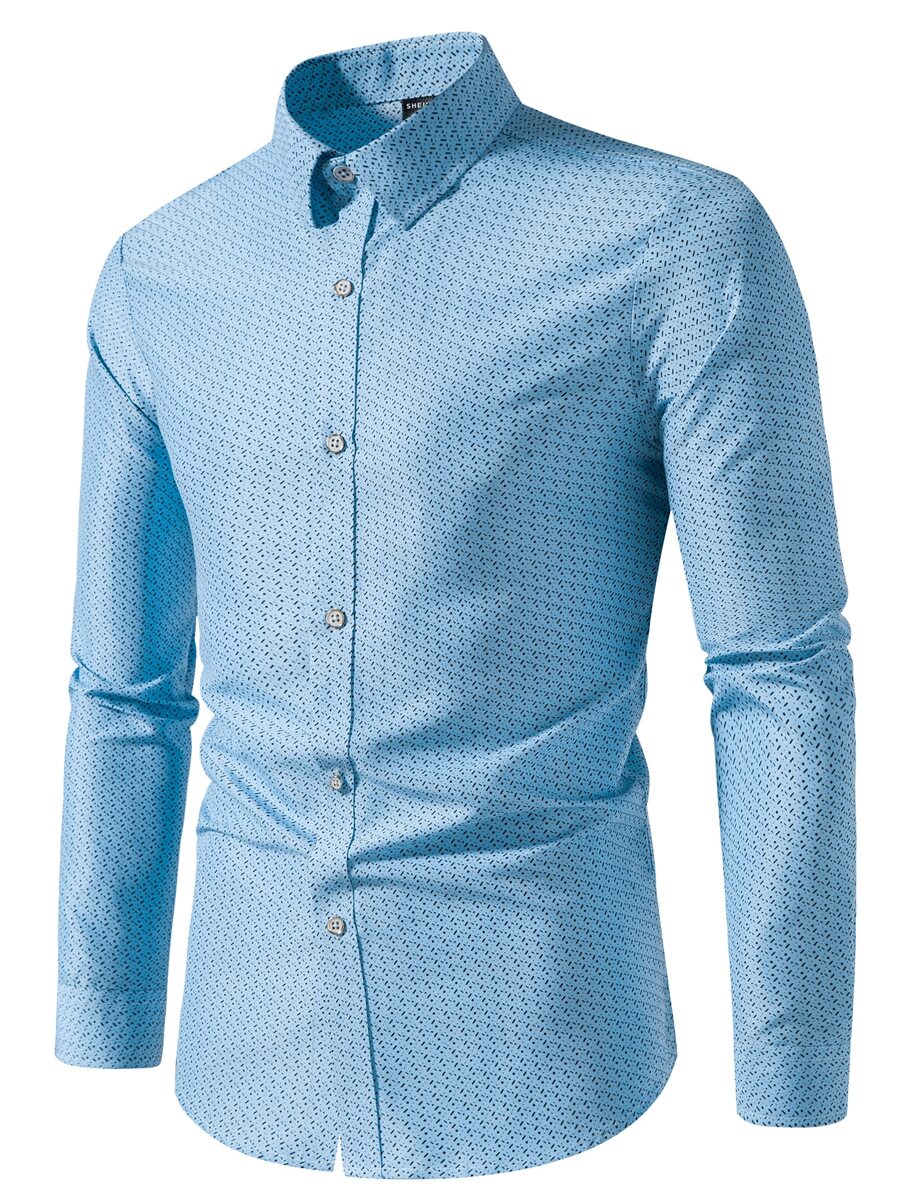 Manfinity Mode 男士滿版印花襯衫 - 藍色 - 查看 1