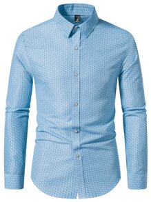 Manfinity Mode 男士滿版印花襯衫 - 藍色 - 查看 6