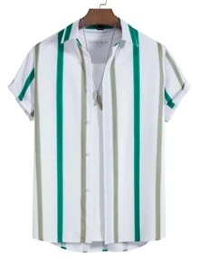 Manfinity Men Vertical Striped Shirt Without Tee - White - View 1