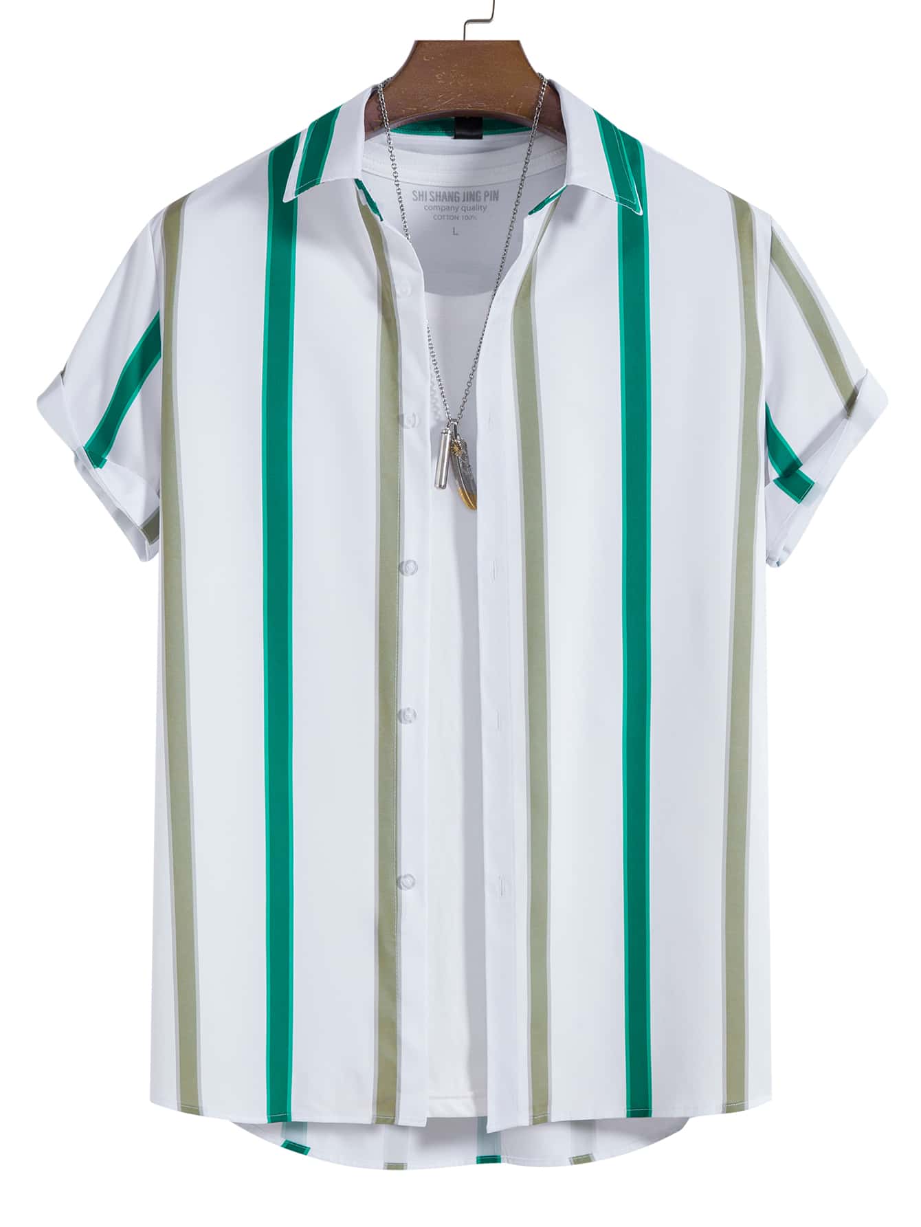 Manfinity Men Vertical Striped Shirt Without Tee - White - View 1