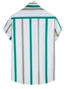 Manfinity Men Vertical Striped Shirt Without Tee - White - View 2