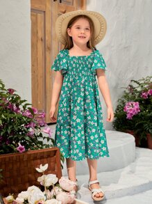 SHEIN 小女童1入組印花蝴蝶袖洋裝