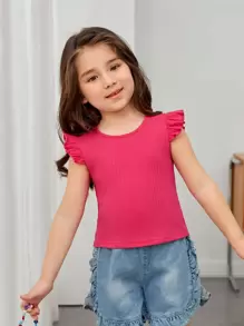 SHEIN Niñitas Top tank sisa con fruncido tejido de canalé - Rosa Roja - Ver 1