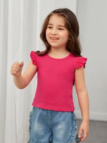 SHEIN Niñitas Top tank sisa con fruncido tejido de canalé - Rosa Roja - Ver 3