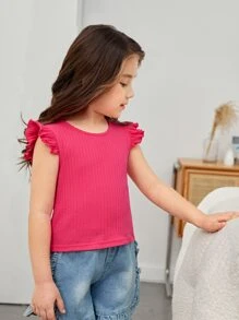 SHEIN Niñitas Top tank sisa con fruncido tejido de canalé - Rosa Roja - Ver 5