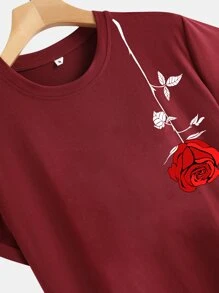 Manfinity Homme Men Slogan & Floral Print Tee - Burgundy - View 4