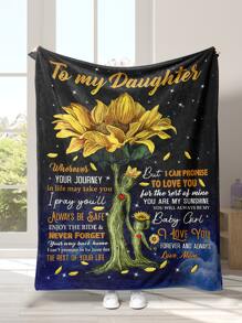1pc Sunflower & Slogan Graphic Blanket - Multicolor - View 1