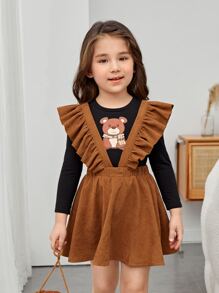 SHEIN Toddler Girls Ruffle Trim Suspender Skirt Without Tee - Brown - View 3