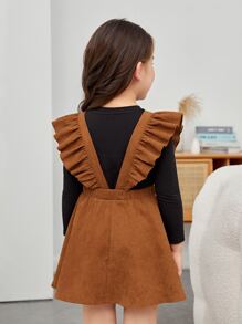 SHEIN Toddler Girls Ruffle Trim Suspender Skirt Without Tee - Brown - View 2