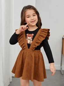 SHEIN Toddler Girls Ruffle Trim Suspender Skirt Without Tee - Brown - View 6