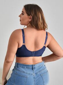 Plus Size Lace Splice Underwire Bra - Navy Blue - View 2