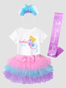 女童美人魚生日芭蕾舞短裙套裝，非常適合生日派對