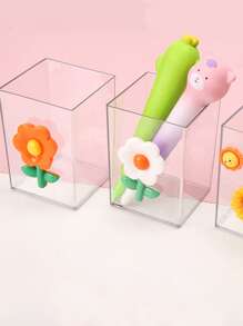 1pc Clear Flower Design Random Pen Holder