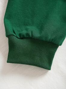 SHEIN EZwear Letter Graphic Contrast Collar Crop Sweatshirt Pullover Fall Sweatshirt - Green - View 3