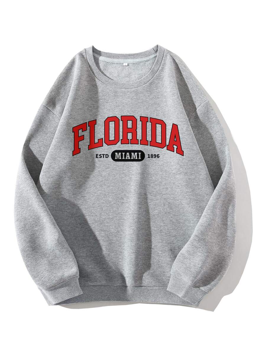 SHEIN EZwear Letter Graphic Thermal Lined Sweatshirt - Light Grey - View 1