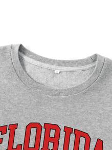 SHEIN EZwear Letter Graphic Thermal Lined Sweatshirt - Light Grey - View 4