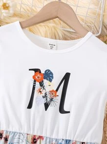 Girls Letter & Tropical Print Dress - Multicolor - View 3