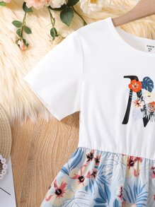 Girls Letter & Tropical Print Dress - Multicolor - View 4