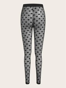 SHEIN Privé Heart Pattern Mesh Leggings - Black - View 2