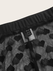SHEIN Privé Heart Pattern Mesh Leggings - Black - View 3