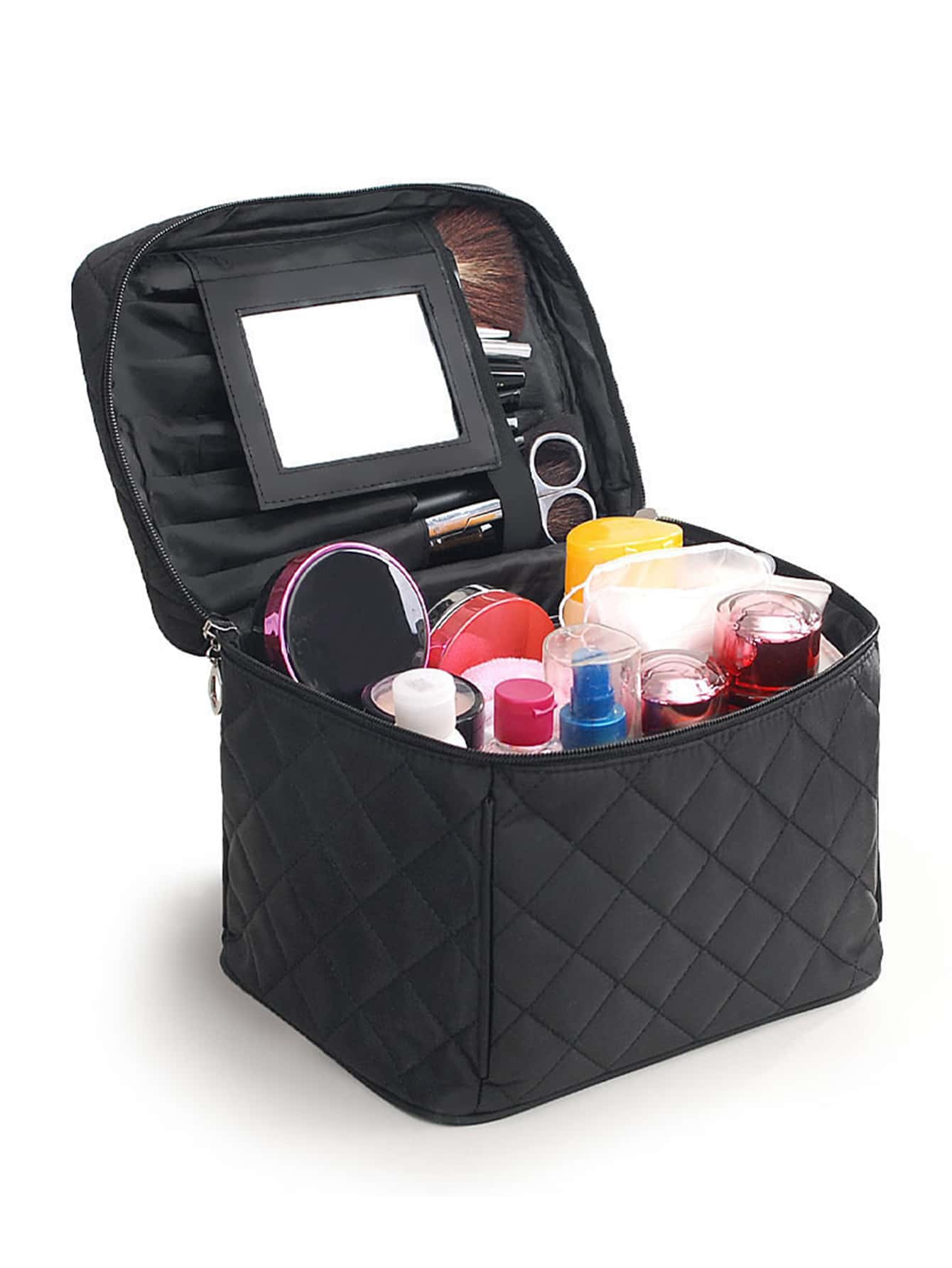 1Pc Barrel-Shaped Black Rhombus Large-Capacity Large Mirror Thickened Makeup Bag For Women Girls,Makeup Bag Makeup Pouch Skincare Bag Toiletry Bag Packing Cubes,Travel Essentials Cruise Essentials Dorm Essentials,Wedding Bridesmaid Gifts,Mom Gifts,Birthday Gifts,Gifts For Friends And Teachers,Home Decor,Bathroom Livingroom Bedroom Decor,Bathroom Organizer,Jewelry Organizer,Lip Oil Organizer,Nail Polish Organizer Storage Makeup Organizer Makeup Case Makeup Travel Toiletry Organizer Essentials Gifts Storage Zipper Accessories Nail,Makeup Organiser,Travel,Makeup Pouch,Vanity,Travel Essentials,Pouch Bag,Travel Essential,Vanity Accessories,Small Makeup Bag,Makeup Pouch,Cosmetic Bag,Travel Essential,Large Capacity,Large Makeup Bag,Gifts For Women,Christmas Gifts,Gift Ideas For Women,Makeup Pouch,Travel Essential