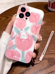 Rabbit Pattern Phone Case With Lanyard - Multicolor - View 2