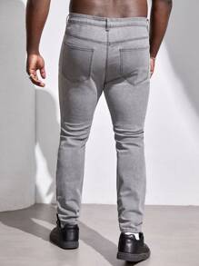 Manfinity Hombres Jeans ajustados desgarro - Gris Claro - Ver 2