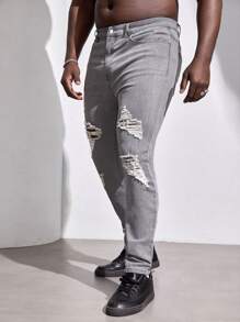 Manfinity Hombres Jeans ajustados desgarro - Gris Claro - Ver 3