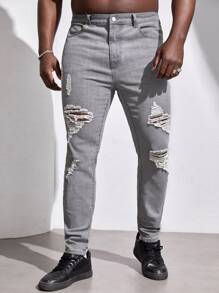 Manfinity Hombres Jeans ajustados desgarro - Gris Claro - Ver 5