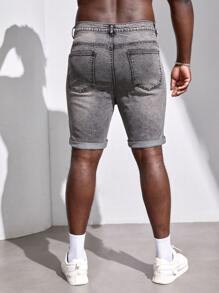 Manfinity RebelGame Men Plus Ripped Roll Up Hem Bermuda Denim Shorts - Dark Grey - View 2