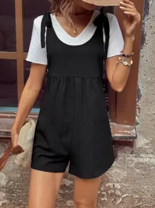 EMERY ROSE Tie Shoulder Romper Without Tee - Black - View 6