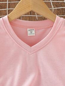 SHEIN Tops con gái màu trơn Giải trí - Hồng - Xem 5