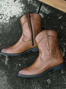 Men Zip Side Western Boots