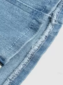 SHEIN MOD Áo khoác denim nữ Dây kéo màu trơn Giải trí - Rửa nhẹ - Xem 3