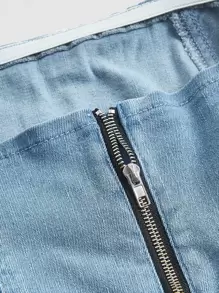 SHEIN MOD Áo khoác denim nữ Dây kéo màu trơn Giải trí - Rửa nhẹ - Xem 4