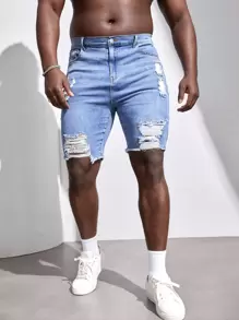 Manfinity VCAY Hombres Shorts en mezclilla algodón desgarro ribete sin dobladillo