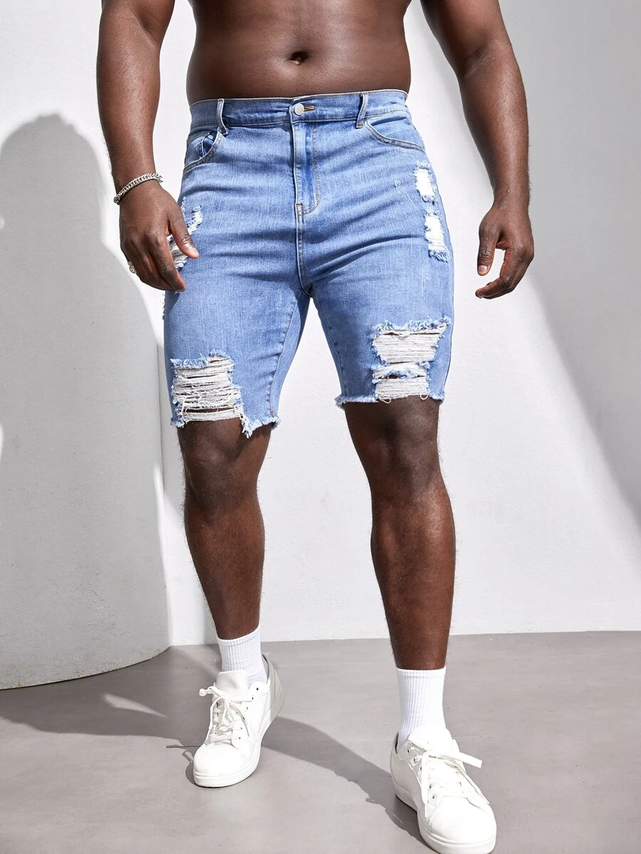 Manfinity VCAY Hombres Shorts en mezclilla algodón desgarro ribete sin dobladillo