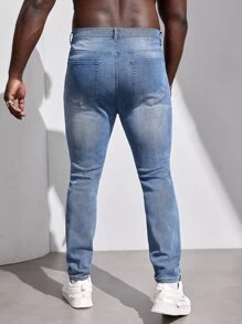GENTILAND Men Plus Ripped Skinny Jeans - Light Wash - View 2