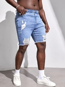 Manfinity VCAY Hombres Shorts en mezclilla algodón desgarro ribete sin dobladillo