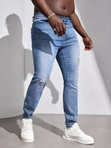 GENTILAND Men Plus Ripped Skinny Jeans - Light Wash - View 6