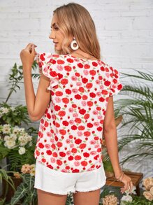 SHEIN VCAY Floral Print Ruffle Trim Blouse - Multicolor - View 2