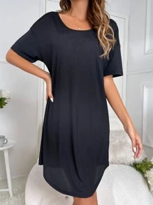 Crisscross Backless Solid Lounge Dress - Black - View 4