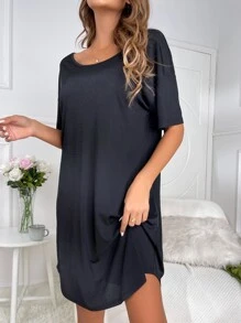 Crisscross Backless Solid Lounge Dress - Black - View 5