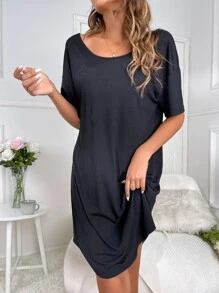 Crisscross Backless Solid Lounge Dress - Black - View 6